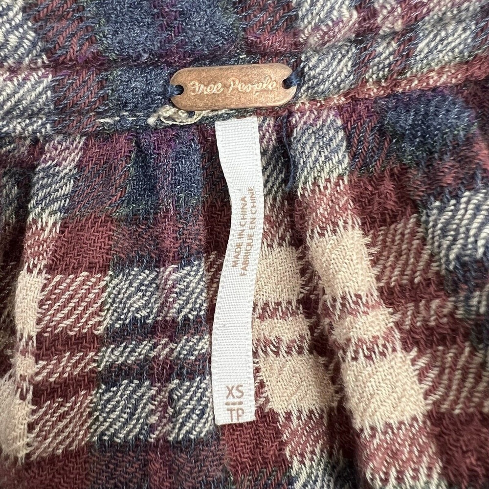 Free People Sz XS Button Front Shirt Northern Bound Plaid Flannel Onyx Oversized - Picture 5 of 11
